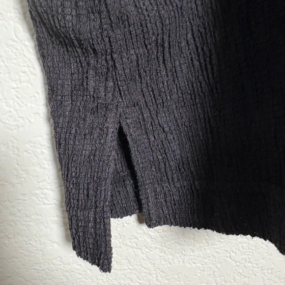 Junonia Black Textured Crinkle Blouse with Embroidered Elbow Length Sleeves. 4X - Picture 3 of 14